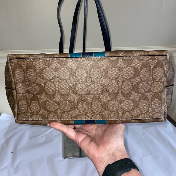 Coach Varsity Stripe City Zip Tote Signature Midnight/Light Blue Stripe … - Picture 5 of 8